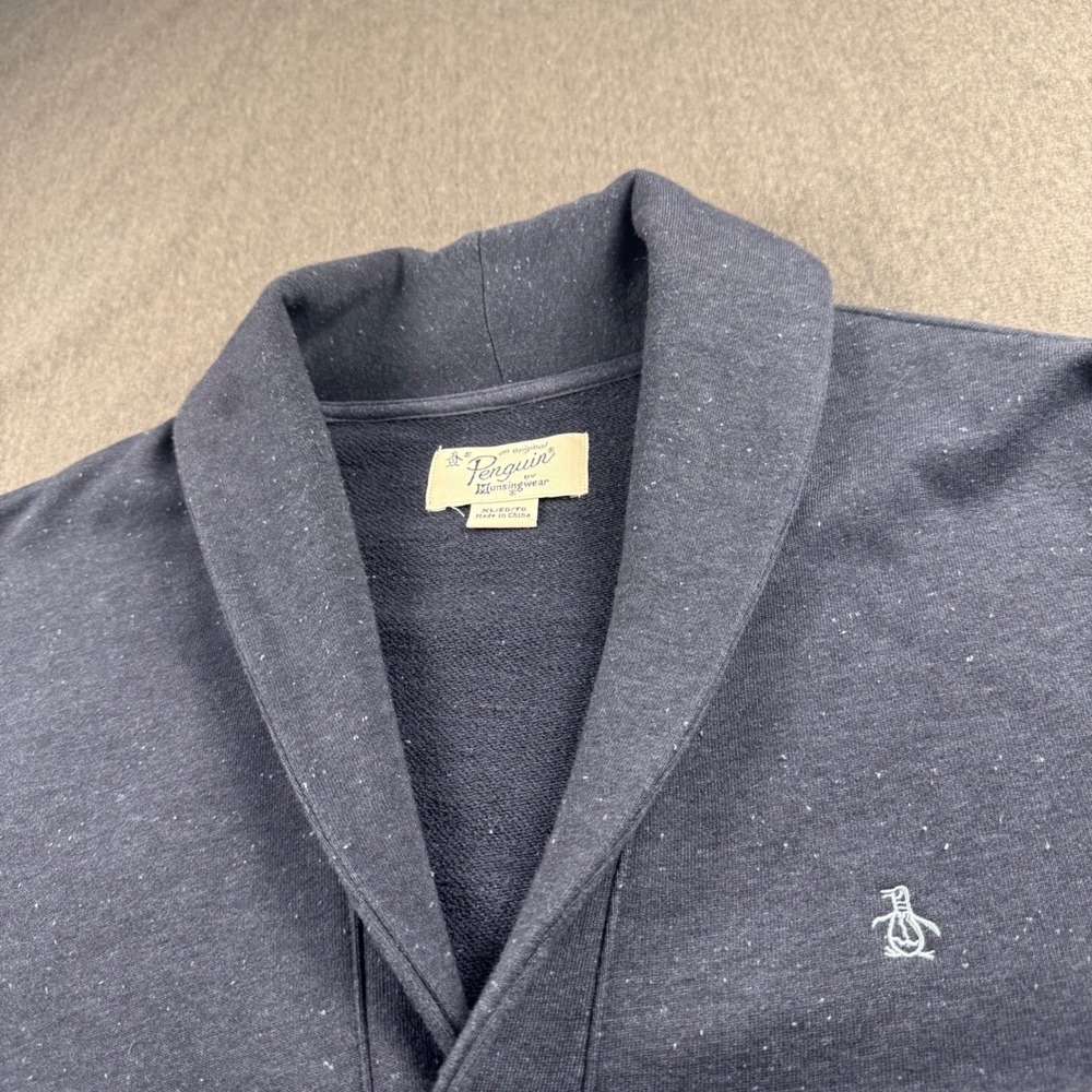 Original Penguin Men Shawl Collar Cardigan Sweater XL Charcoal  Speckled Fleece